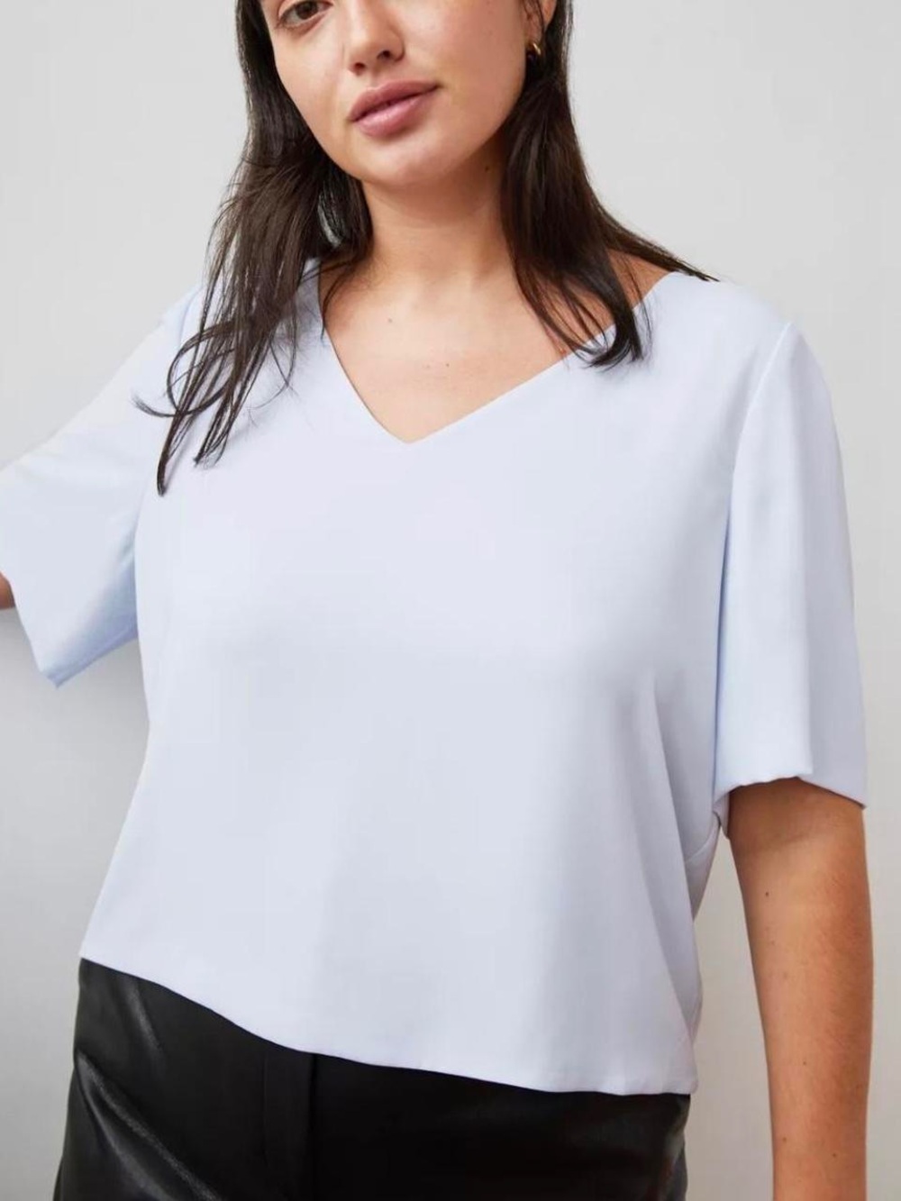 Babaton by Aritzia Murphy Short-Sleeve Crepe V-Neck Blouse | Size 1X